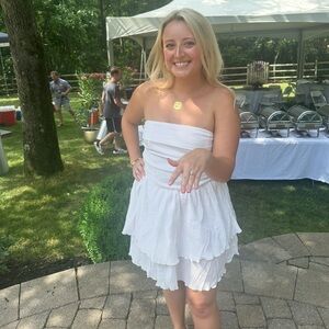 Cider White Strapless Ruffle Dress